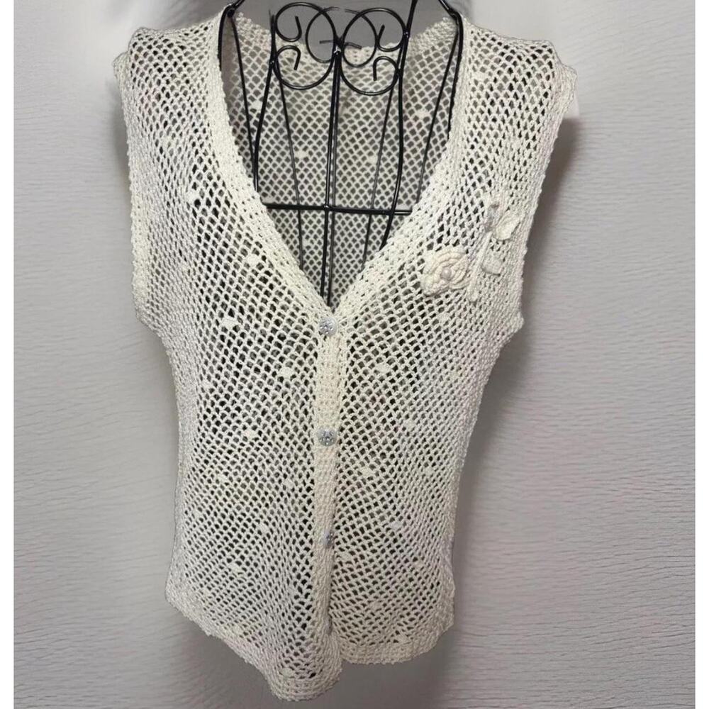 VTG Crochet Knit Vest Boho Festival Cottagecore Handcrafted Style‎ Top Cream S - Picture 3 of 11
